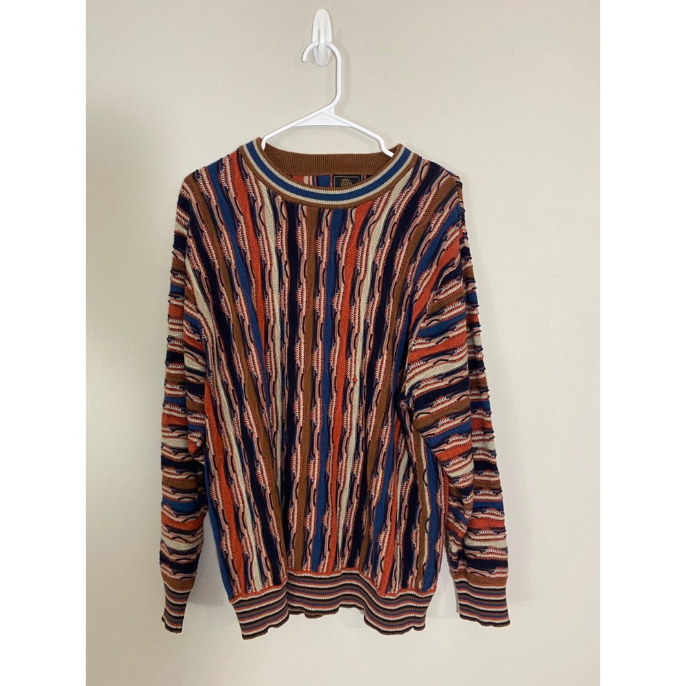 F/X Fusion Sweater Mens XL Multicolor 3D Textured Knit Retro 90s Cosby